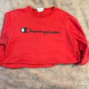 Red champion cropped long sleeve tee